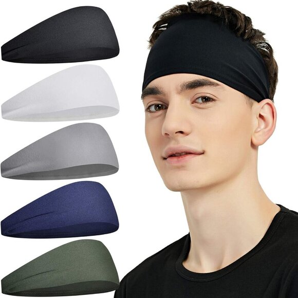 Other - Sports Headbands for Men 5 Pack,Moisture Wicking Workout Headband, Sweatband Hea